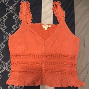 Anthropologie Orange Cropped Ruffled Camisole